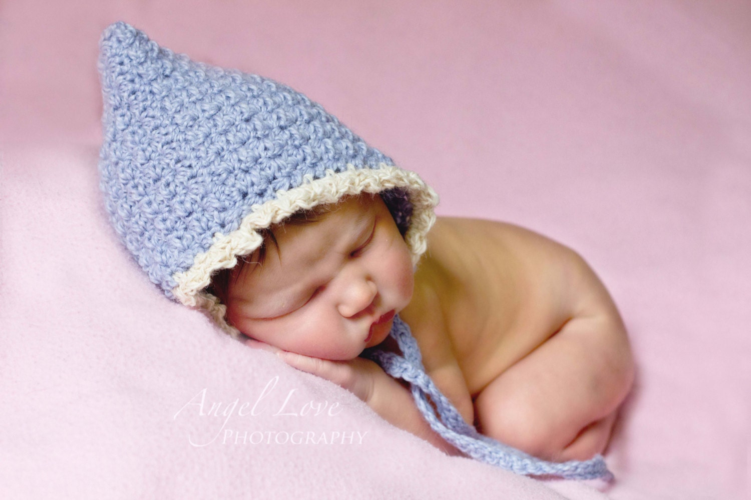 Periwinkle Pixie Elf Hat for Newborn Baby Photo Prop in Pure Alpaca