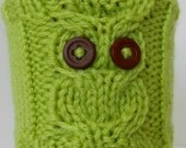 Owl Cup Cozy // Hand Knit // READY TO SHIP // Vegan Eco-Friendly Yarn // Coffee, Tea, Hot Coco, Pop / Soda / Beer Can