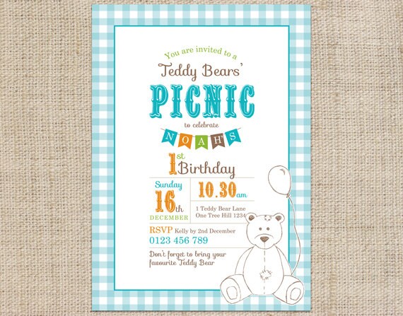 Printable Custom Birthday Party Invitation Template - Teddy Bears Picnic Il_570xn