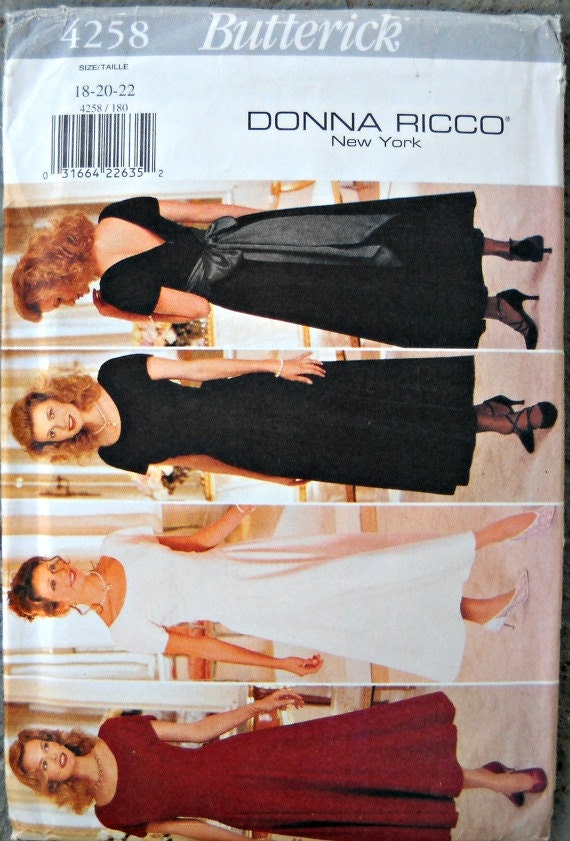 Butterick 4258, Donna Ricco New York, Misses Dress Pattern, Sizes 18, 20, 22