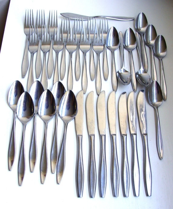 Mid Century Modern Flatware Set Stainless by VintageModernAndMore
