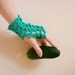 Tiny Flowered Fingerless Gloves in Romantic Green Turquoise