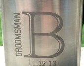 Etched Groomsman flask, 6 ounce, stainless steel personalized flask.  Groomsmen and Best Man gift