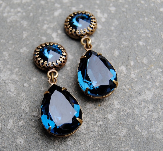 Navy Blue Earrings Swarovski Crystal Midnight Navy By Mashugana 7570