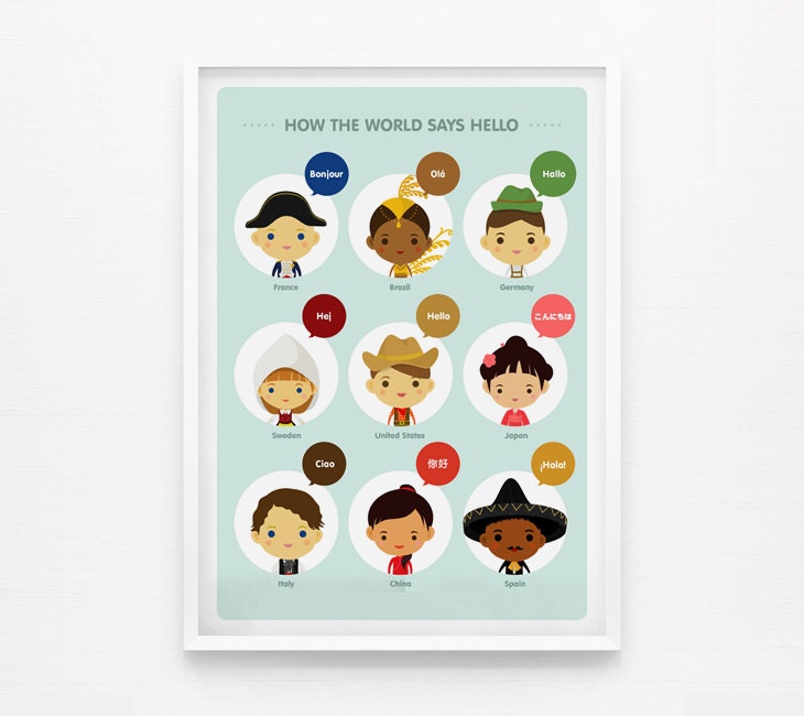 Children Decor How The World Says Hello with National Costume Children 8x10 poster