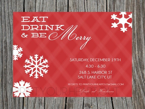 Printable Christmas Holiday Party Invitation Plaid Snowflakes Il_570xn