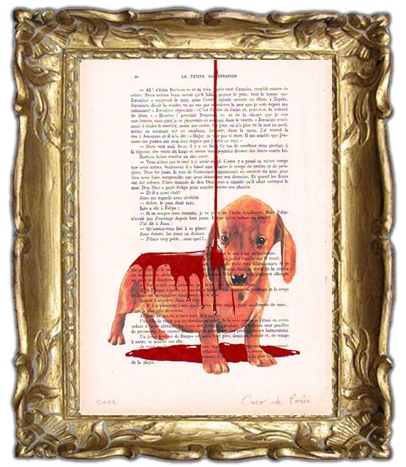 Original Illustration Digital Print Mixed Media  Art Poster Acrylic Painting Holiday Decor Drawing Gifts: Chocolate on daschund