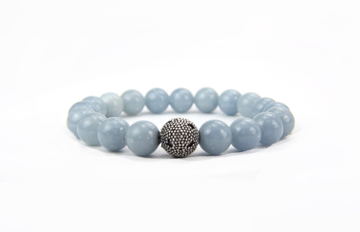 Bracelet Stacking Stretch Bangle Amazonite Baby Blue Sterling Silver: Ocean Foam