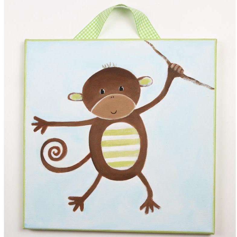 12x12" Green Monkey for Baby nursery - Safari -Acrylic Painting on Canvas - Wall Hanging - Wall Hanging - Baby Shower - Made to Order