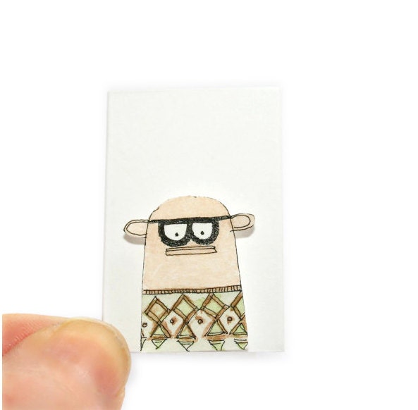 Reserved Listing for Jane - Miniature Card & Envelope - Original Miniature Painting, Miniature Watercolour, Poosac, Argyle Sweater