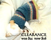 Dachshund sweater jumper coat handmade pet clothing ribbon embroidered Fair Isle knit warm soft wool blend blue green