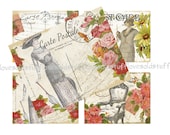 Postcard Gift Tags Carte Postale Set of 4 Digital Printable Post Cards Tag