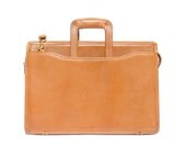 Butterscotch Brown Leather Satchel Messenger Bag Accordion Style with Cross Body Strap