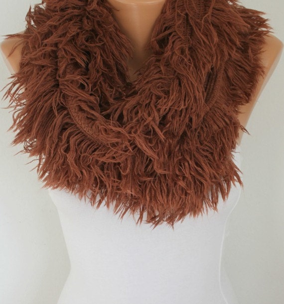Knitted - Infinity Scarf Shawl -Circle Scarf - Loop Scarf  Gift - Brown - fatwoman