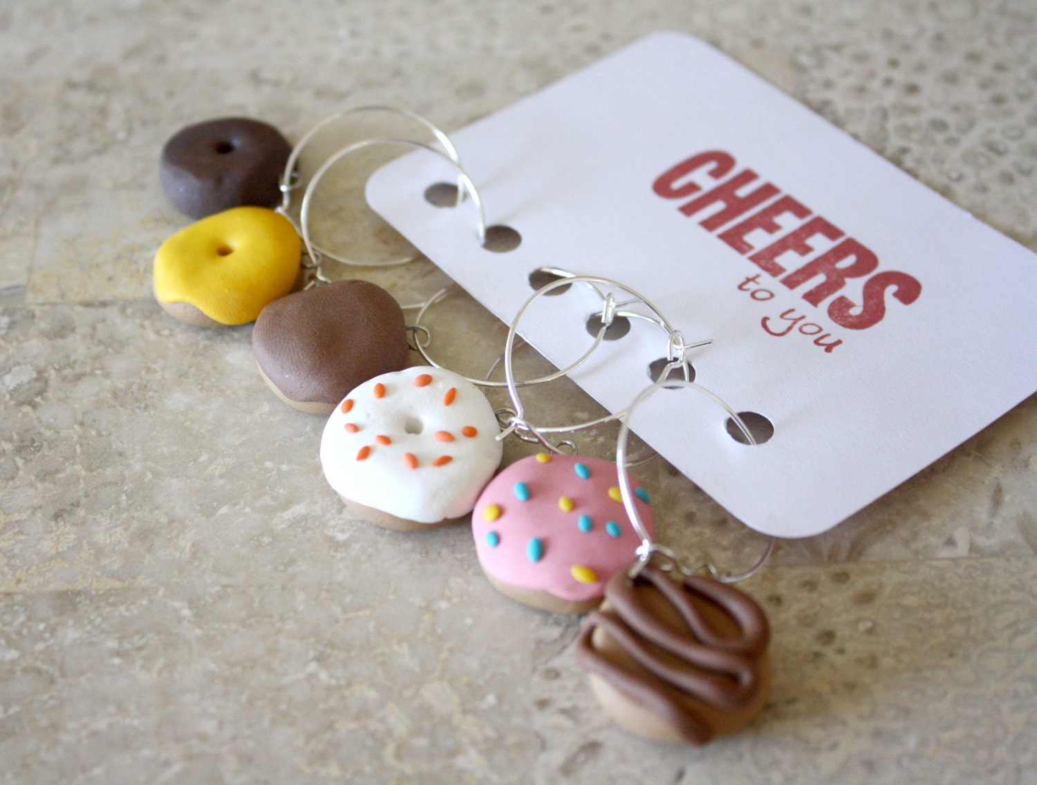 Donuts Wine Glass Charms - Set of 6- Ready To Ship