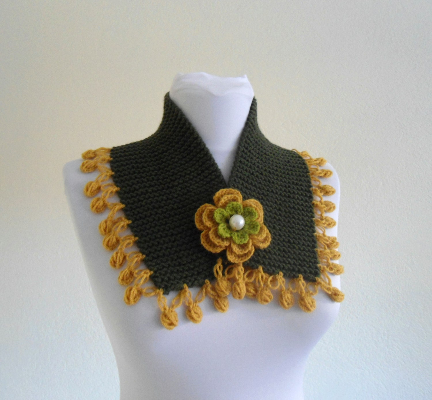 knit collar, fall fashion, Olivie green and mustard, neckwarmers, autumn, wool, hand-knitted,fashion,gift, new,valentines day