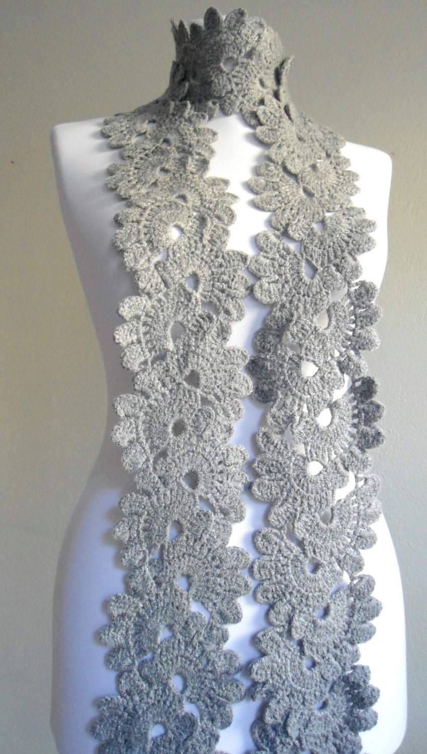 Ready to ship Crocheted Gray, Lace Neckwarmer,fashion,autumn,Holiday Accessories,Christmas,Halloween,gift