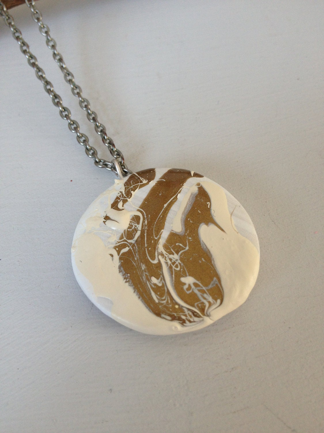 SALE White/Gold/Vanilla Handpainted clay stone pendant charm -  Mother's Day/Bridesmaid/Bridal Party/Wearable Art/Statement Jewelry