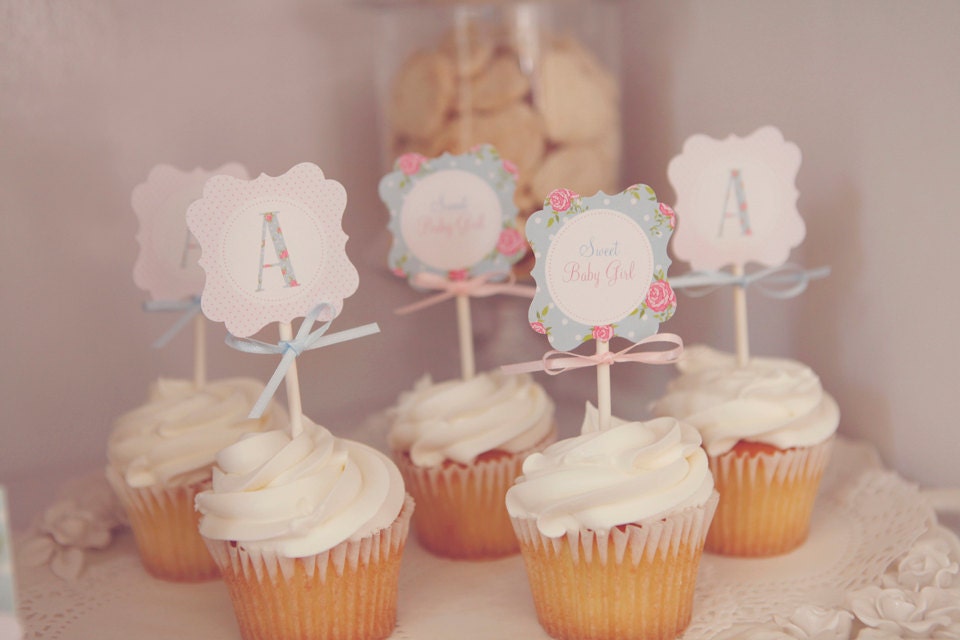 Shabby Chic Vintage Bird/Birdcage Cupcake toppers/ favor tags Il_170x135