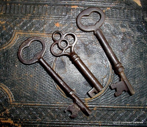 Antique Skeleton Keys Gun Metal Gray Steel by LionheartGalleries