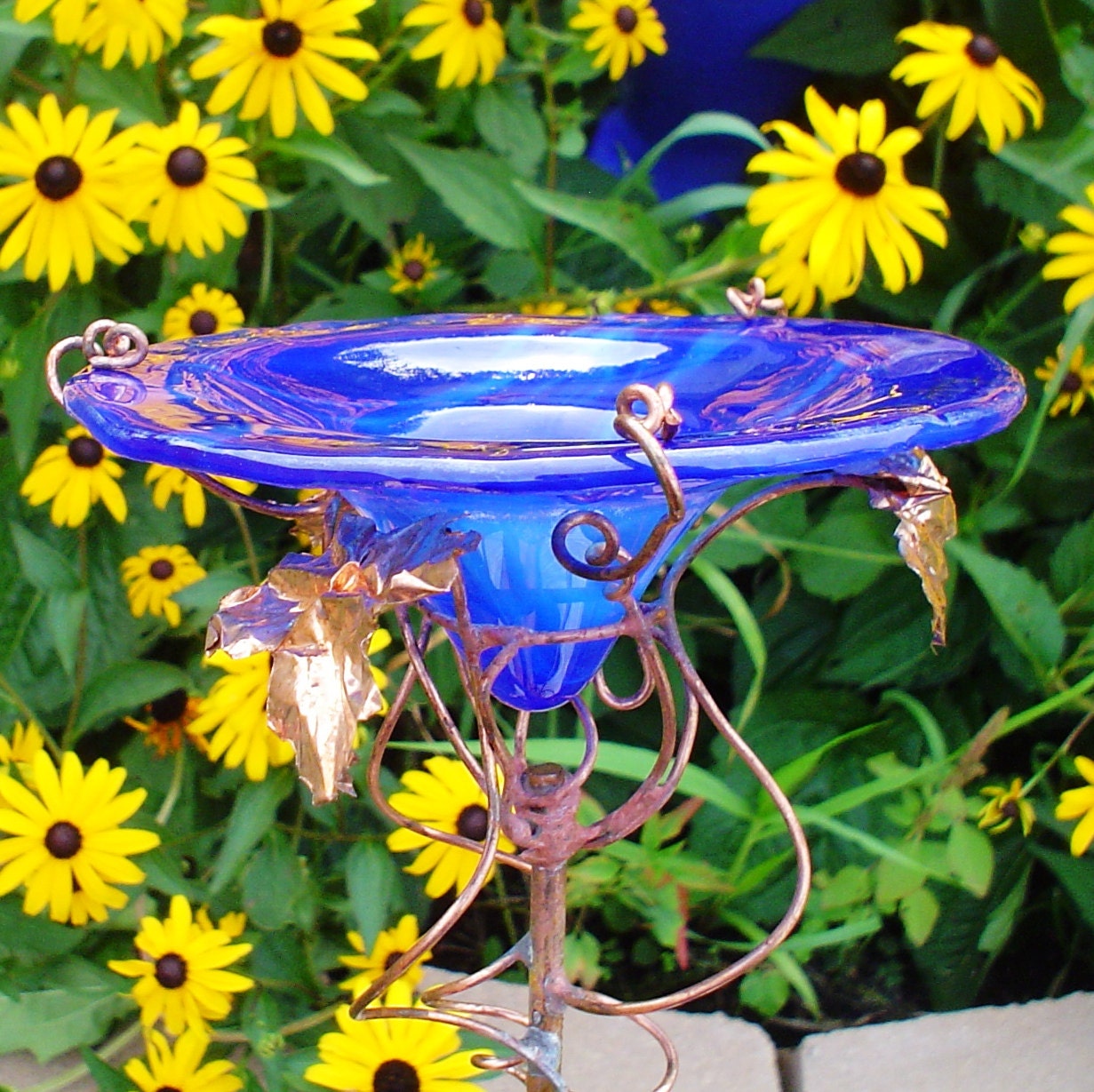 HOSTESS Gift, Cobalt Blue BUTTERFLY FEEDER, stained glass, suncatcher, garden stake, copper
