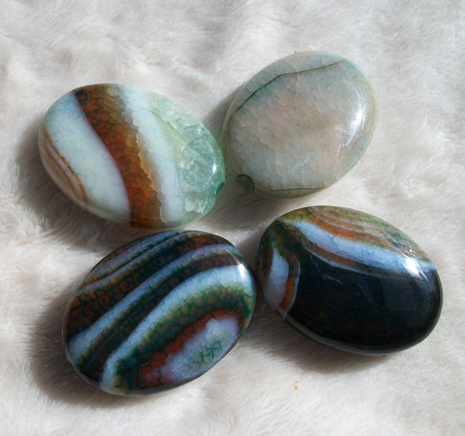 Multicolor Striped Agate Oval gemstone pendant or focal beads-22 x 30mm-(4 pieces)-523m