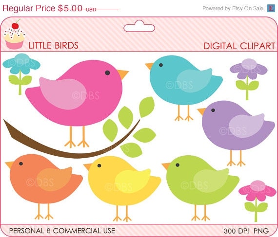30% OFF birds clipart digital clip art branch animals woodland spring - Little Birds Digital Clipart