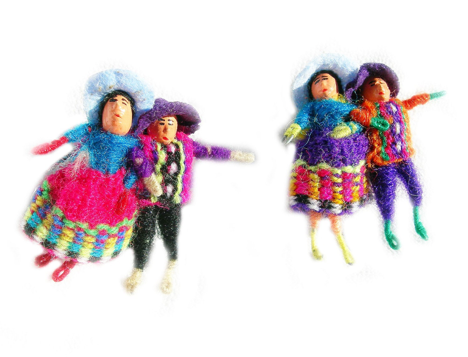 Vintage Mexican Button Covers, Hand Crafted 4 Miniature People for Cinco de Mayo