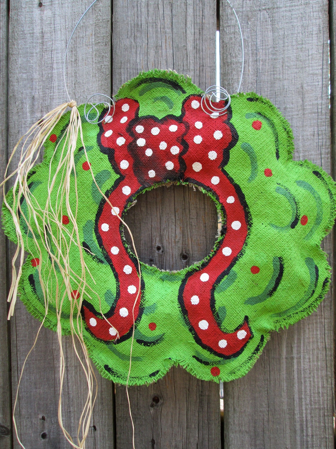 SALE Burlap Christmas Wreath with Bow Burlap Door Hanger