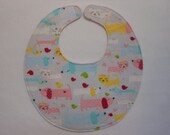 Baby Bibs, four soft layers, reversible, gray with kitty cats, and weinnie dogs