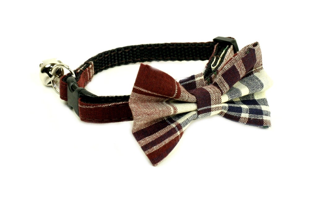 Cat Collar with Bow Tie or Flower - Morning Coffee