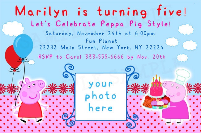 Peppa Pig Birthday Invitation - Digital File - You Print - Customized Il_570xn