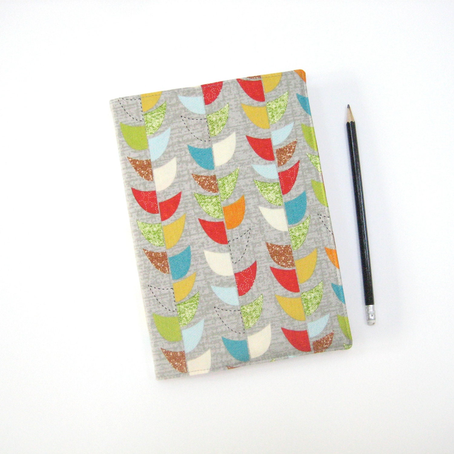 Large 2013 day planner, colorful grey mid century modern retro fabric covered A5 diary or notebook
