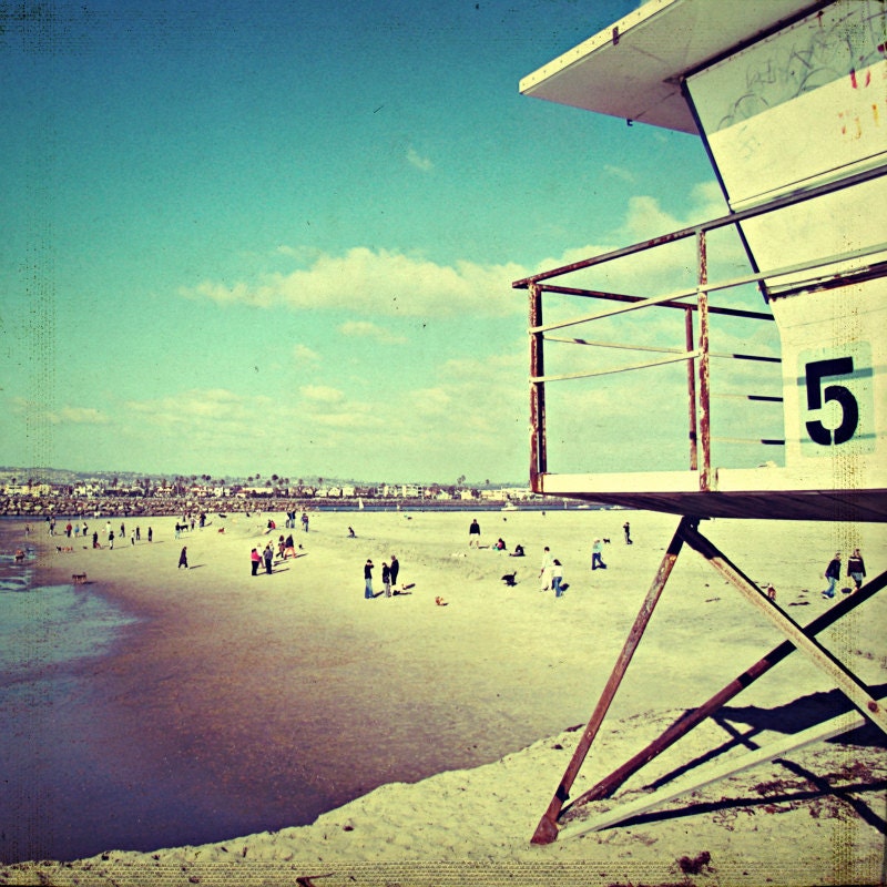 beach photography, beach art, vintage beach, ocean beach, san diego, lifeguard, summer, sand, ocean, surf Five, 5x5 photograph