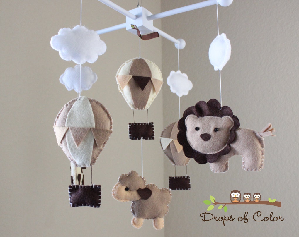 Baby Mobile - Baby Crib Mobile - Hot Air Balloons and Animals Mobile "Up in the Air" (You Can Pick your Colors and Animals)