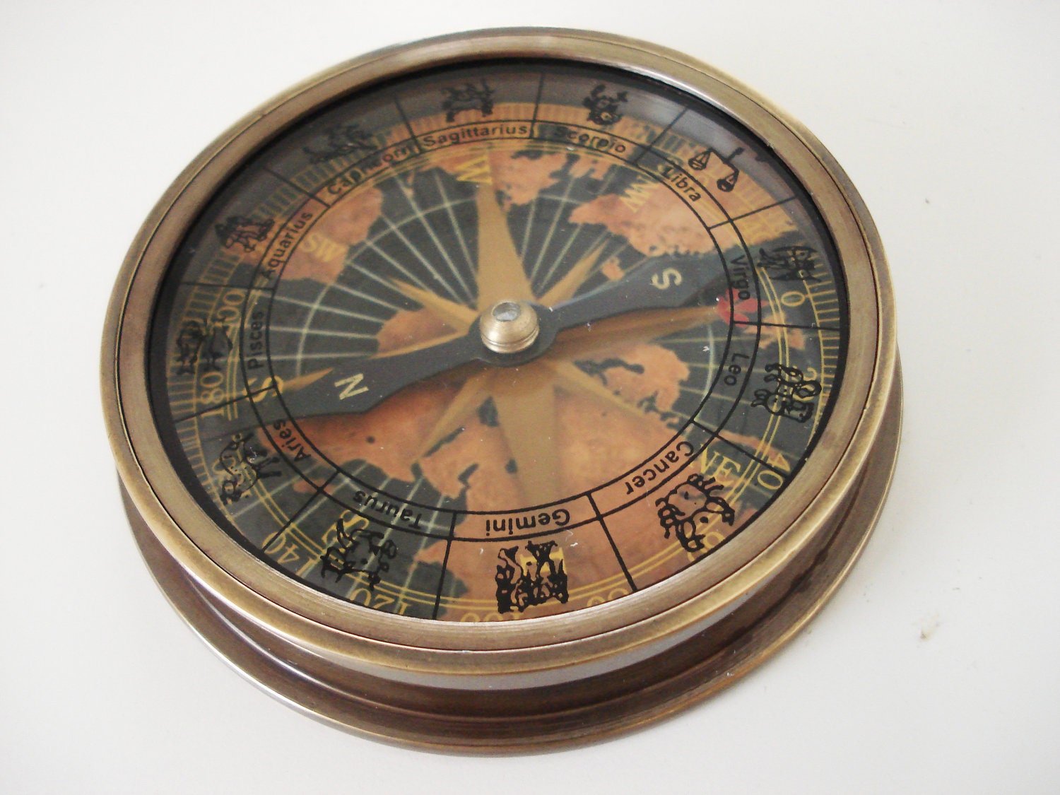 solid brass Zodiac Compass with antique finish