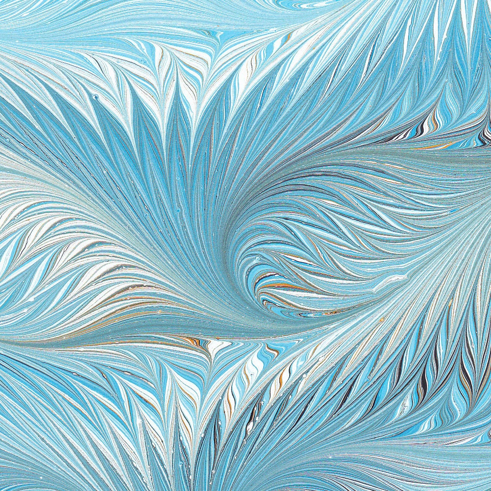 Marbled Paper, handmade blue birdwing pattern, 19x25in