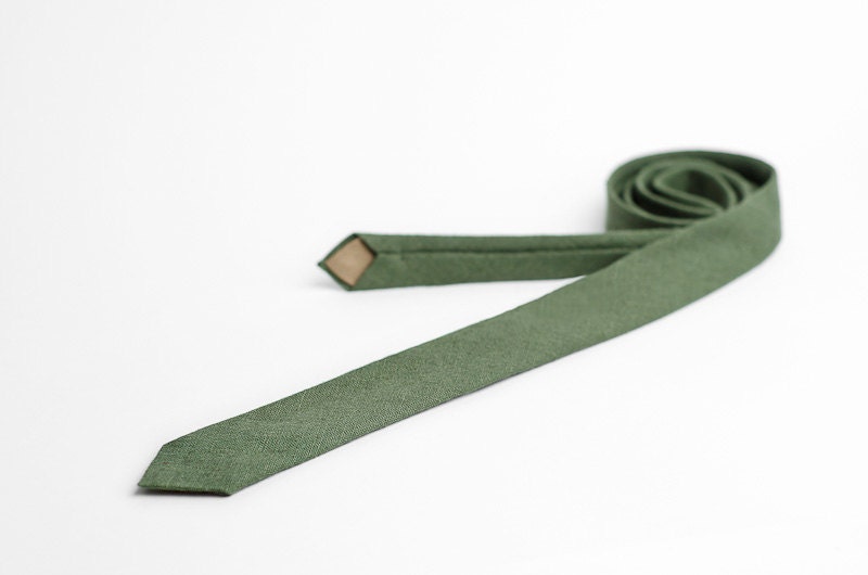 Olive green tie, skinny tie