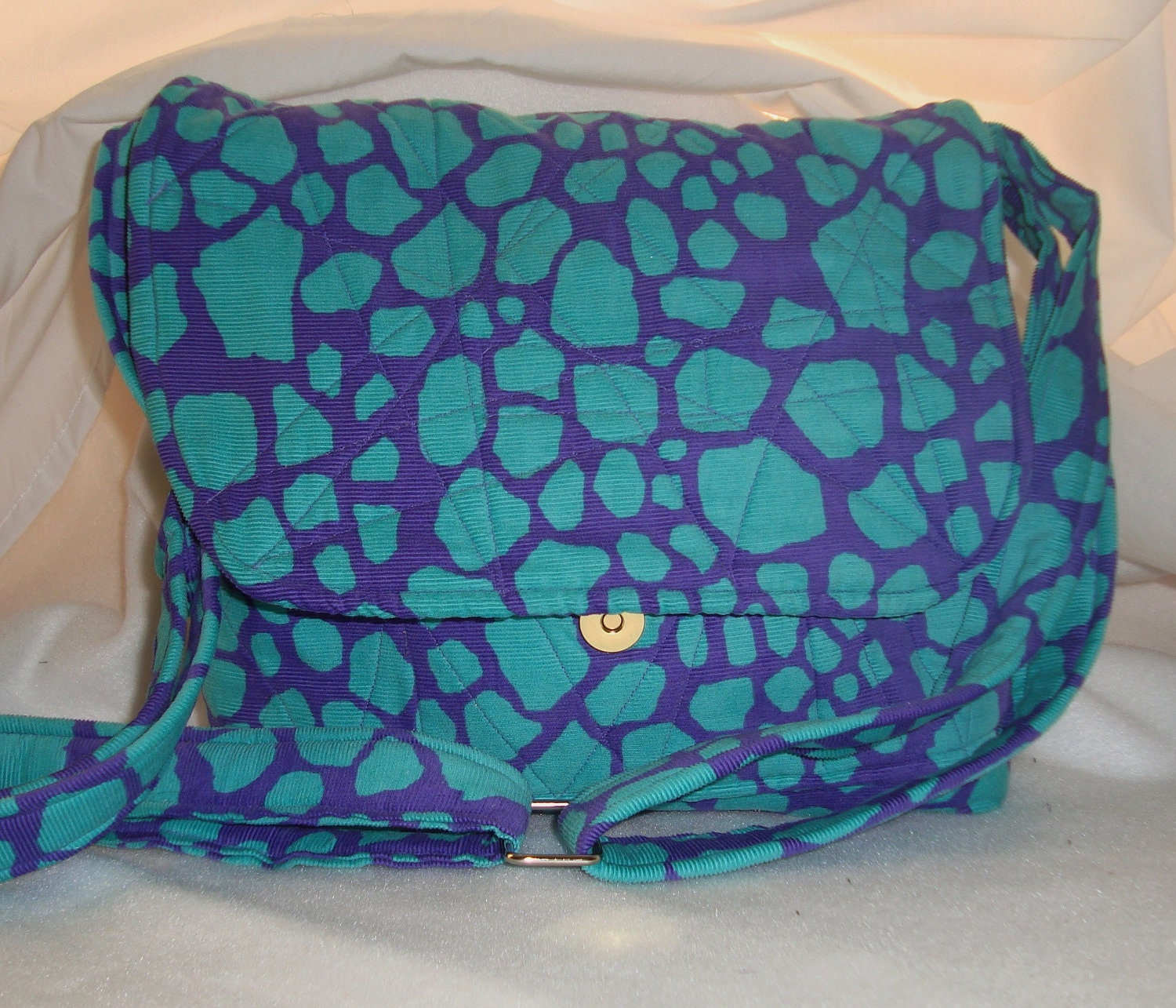 Purple and Turquoise Cotton Corduroy Giraffe Messenger Bag