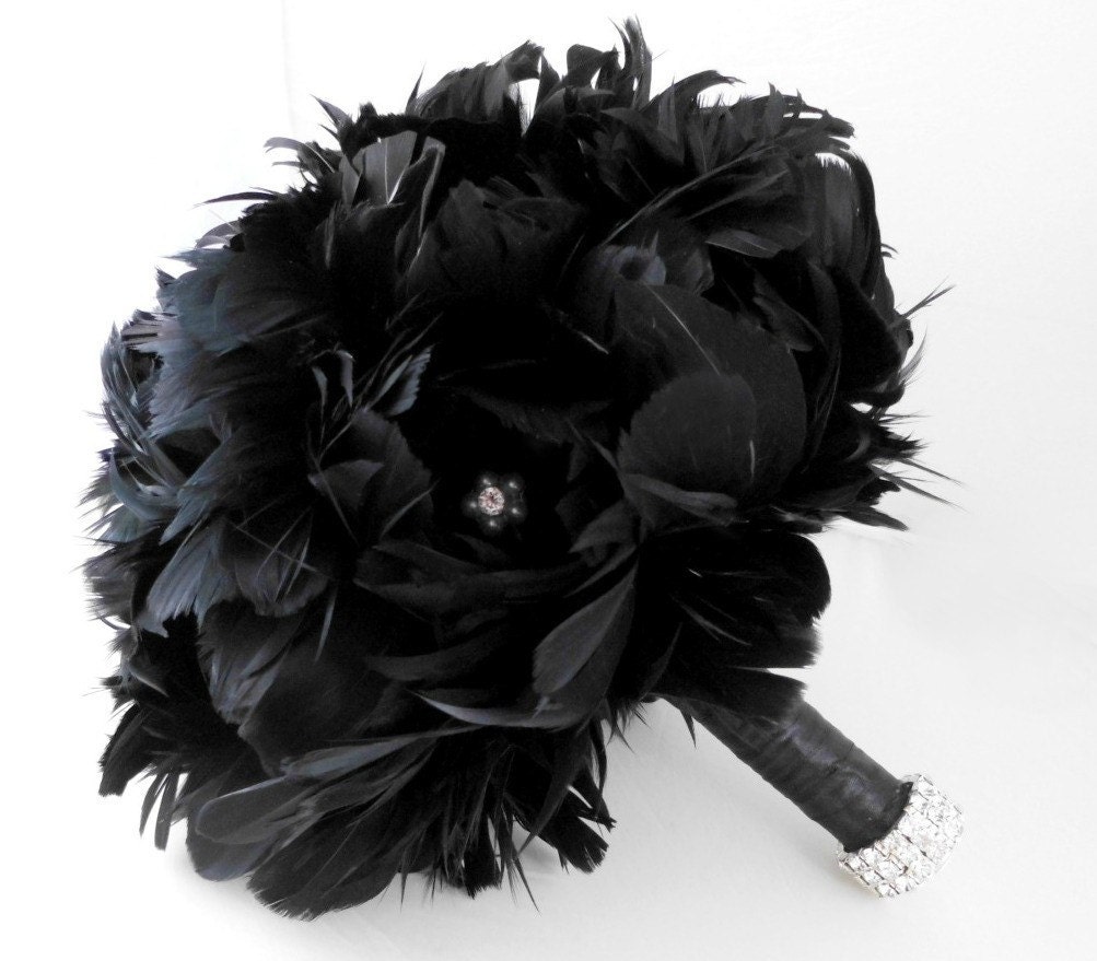 Wedding Bouquet, Bridal Bouquet, Feather Bouquet, Brooch Bouquet, Peony Bouquet, White,Black, Rhinestone, Pearl, Elegant Bouquet