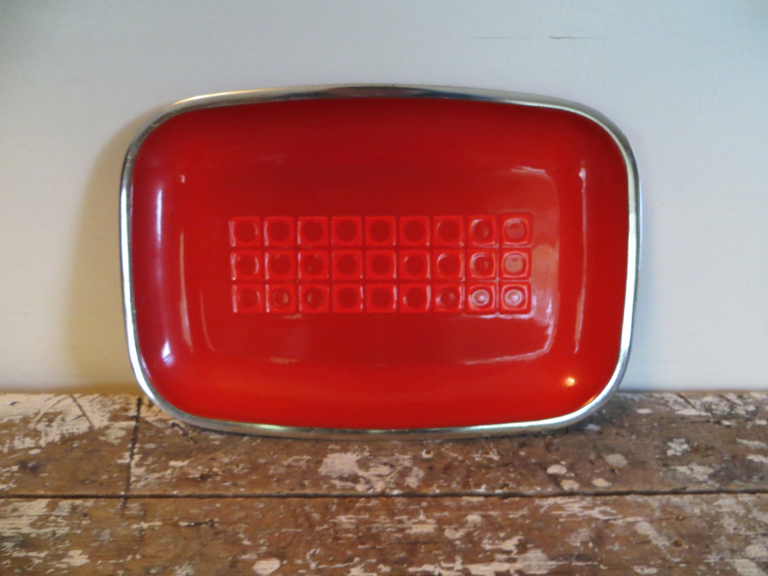Modern Enamel Platter Silit Geometric Design Red Serving Plate Mid Century Modern West Germany Silit