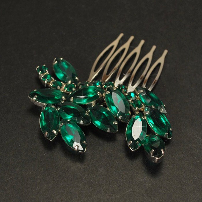 Emerald Green Crystal Bridal Hair Comb, Art Deco, Vintage Hairpiece, Rhinestones, Bridal Hair Accessory, Crystal Headpiece