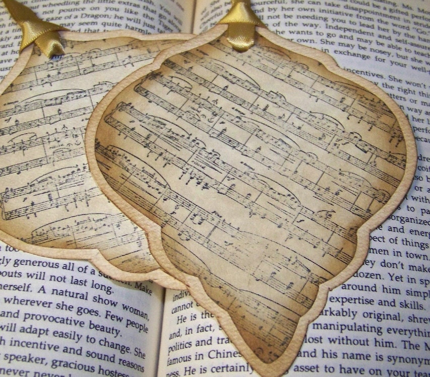 Musical Notes - Holiday Ornament - Tags - Wedding - Christmas - Decoration - Personalize - Vintage Inspired - Set of 6