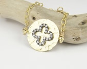Gold Hammered Disc Necklace, Gold Vermeil Necklace, Clover Necklace, Quatrefoil Necklace, Connector Necklace, Cz Necklace, Gold Jewelry
