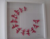 Pink 3D butterfly wall art - framed Origami butterflies-Original art