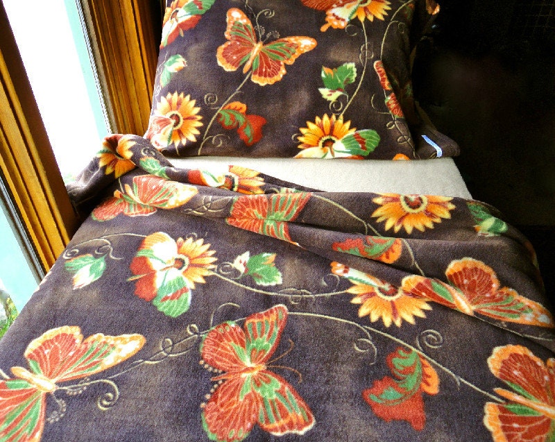 Girls Toddler Fleece Bedding Set  'Autumn Butterflies' Handmade Fleece Sheets Fits Crib and Toddler Beds
