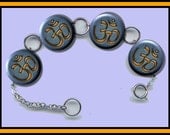 AUM OM Ancient Sanskrit symbol mystical sound chant yoga meditation Charm Bracelet with Rhinestones Altered Art Jewelry