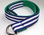 Navy and Green D Ring Belt Kids Webbing Belt