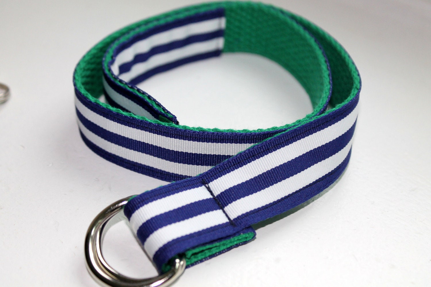 Navy and Green D Ring Belt Kids Webbing Belt