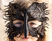 MADE To ORDER, Filigree Leather Crow Black Bird Mask, Costume, Hand sculpted, Featherlight